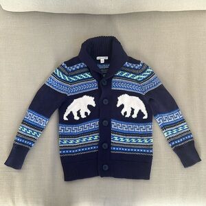 JCrew crewcuts Navy cotton shawl-collar cardigan in bear Fair Isle